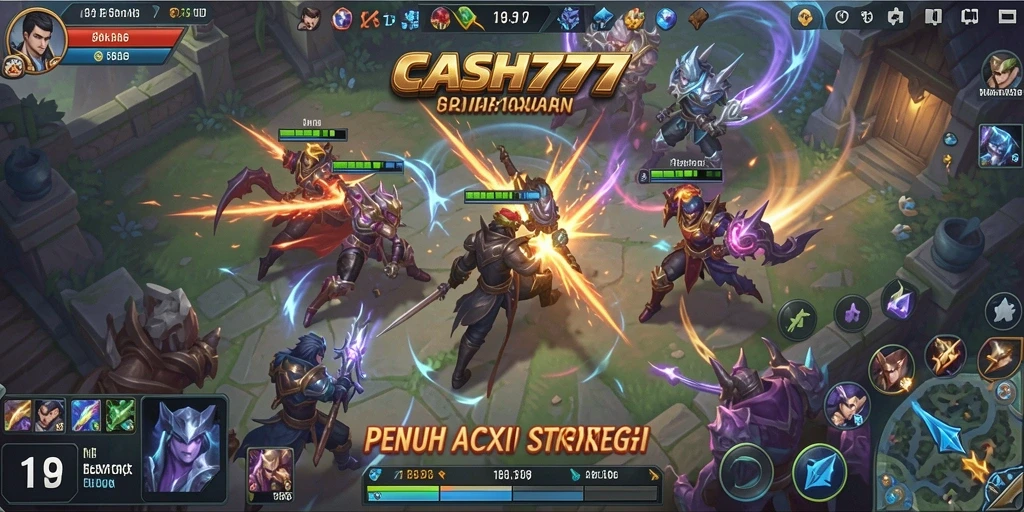 Tampilan gameplay mendebarkan dari CASH777 dengan strategi tim yang kompleks.