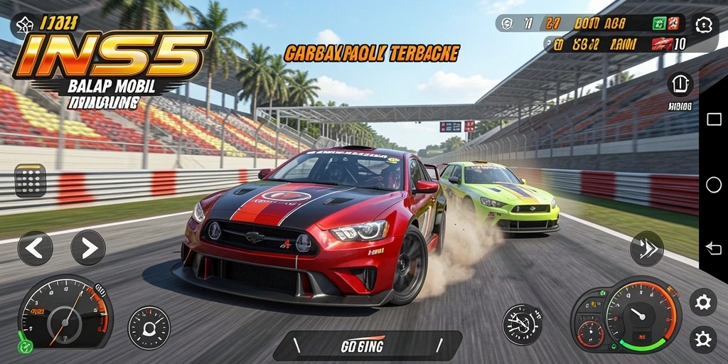 Tampilan dinamis gameplay balap mobil di INS55.