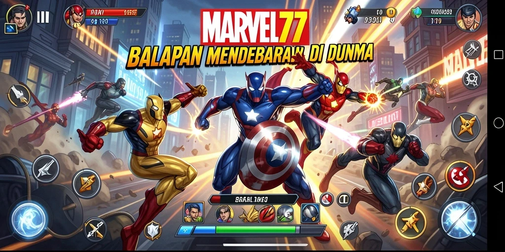 Gameplay seru balapan di MARVEL77 dengan karakter Marvel.