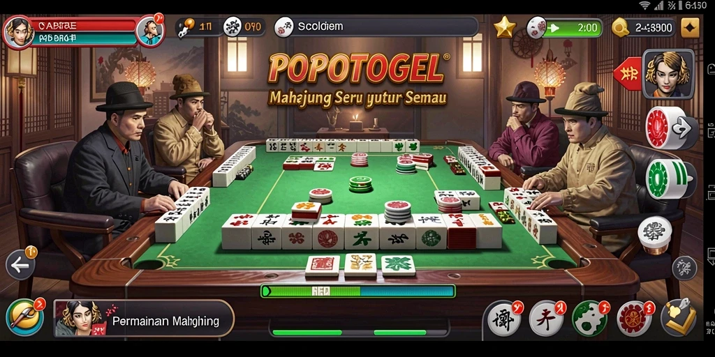 Tampilan gameplay POPOTOGEL dengan desain Mahjong yang menarik.