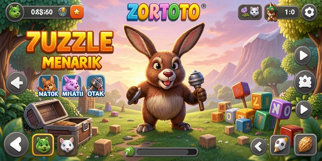 Tangkapan layar utama ZORTOTO menampilkan gameplay Puzzle yang mendebarkan.